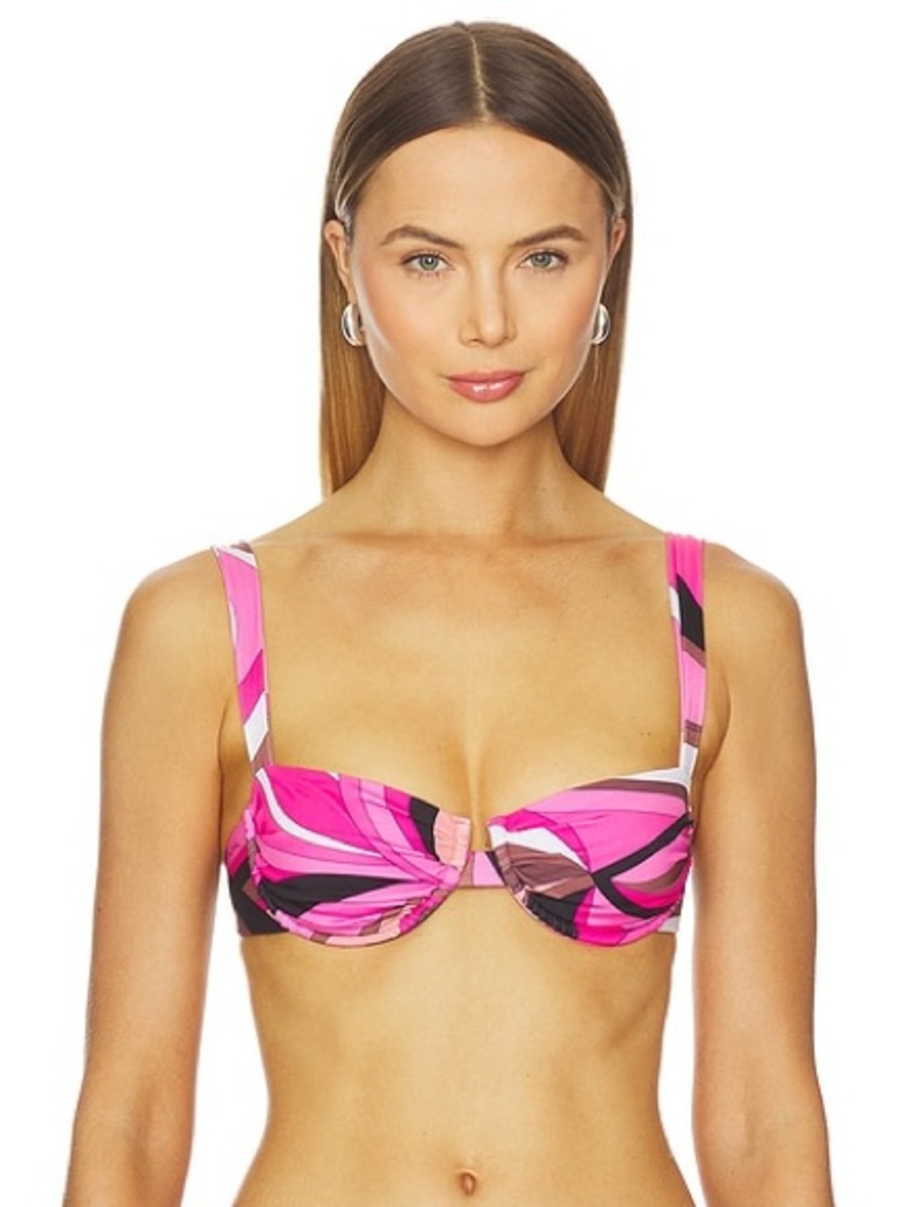 Cin Cin Ariel Ruched Dolce Pink Retro Abstract Print Underwire Bikini Top NWT M